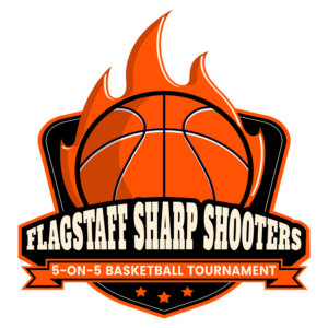 The logo for Unlocked Potential's basketball tournament titled "Flagstaff Sharp Shooters 5 on 5 Basketball Tournament