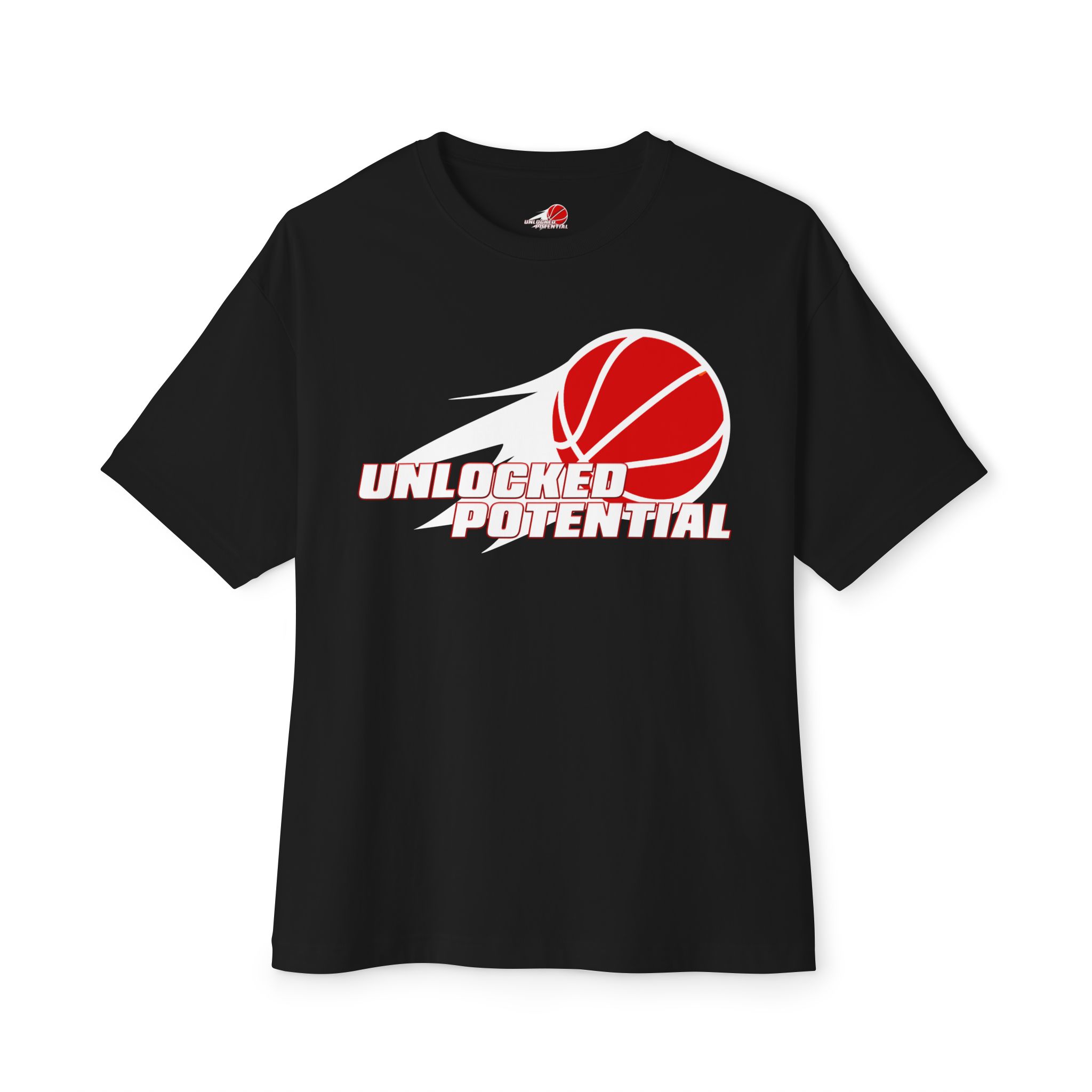 Unlocked Potential Logo Red and Silver on a Black T-Shirt