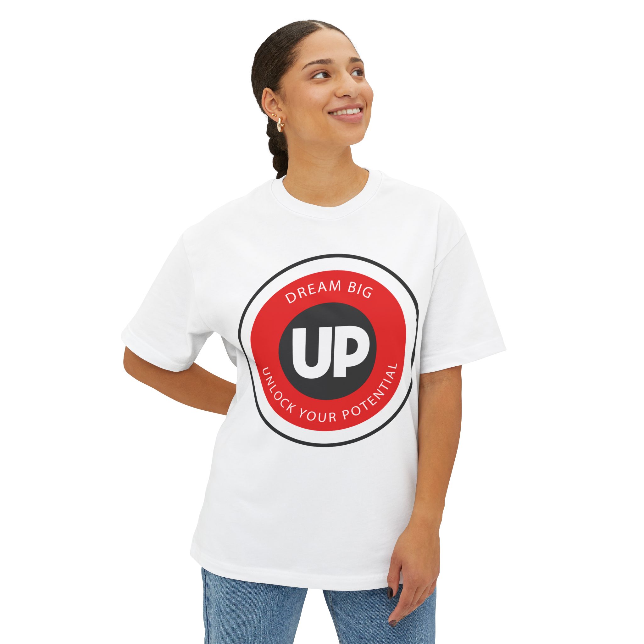 Unlocked Potential Circle Logo Red and Black on a White T-Shirt