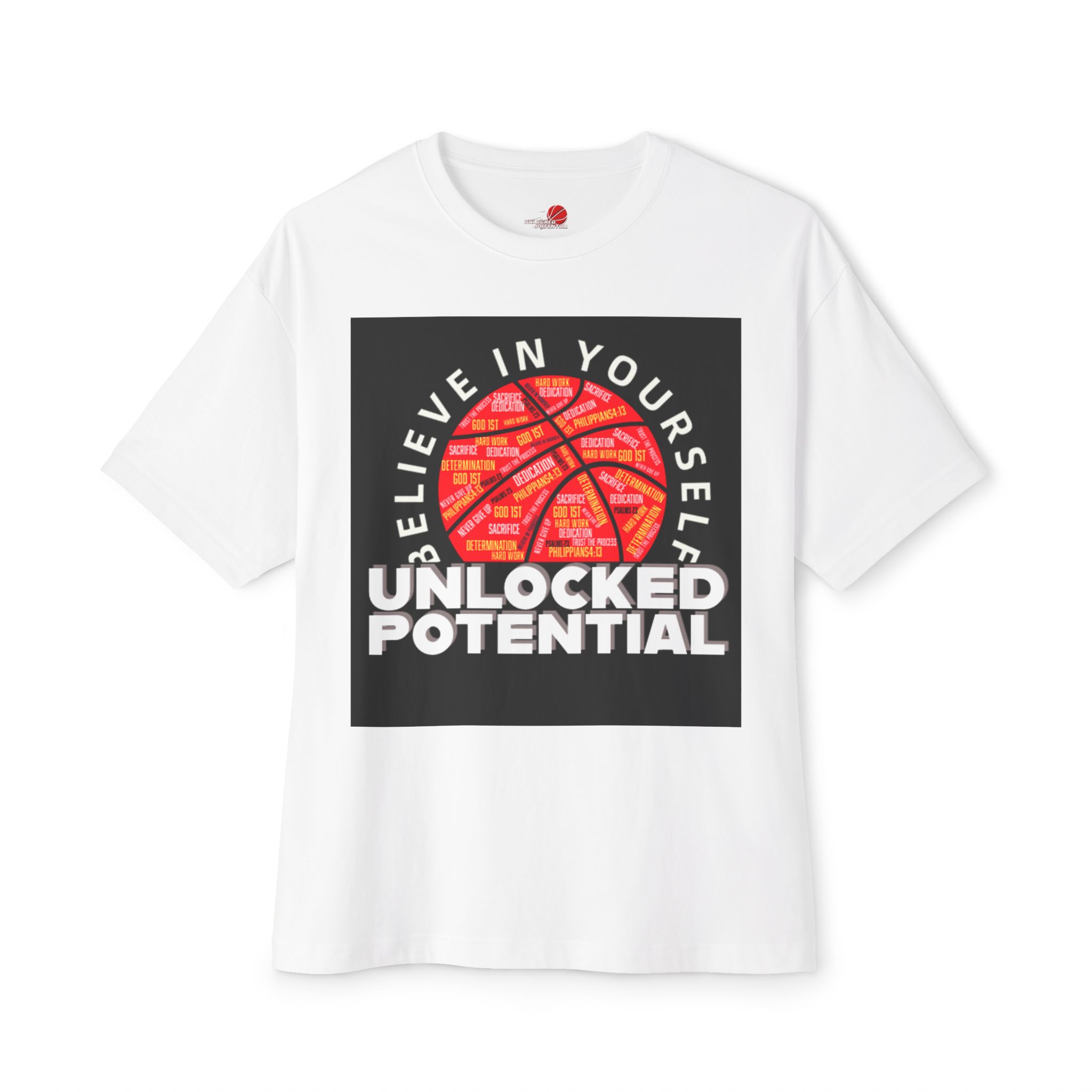 Believe In Yourself Logo White, Black and Red on a White T-Shirt
