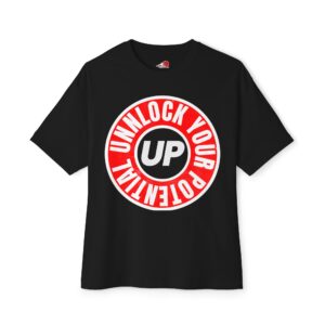 Circle Unlock Your Potential Logo Red With White on a Black T-Shirt