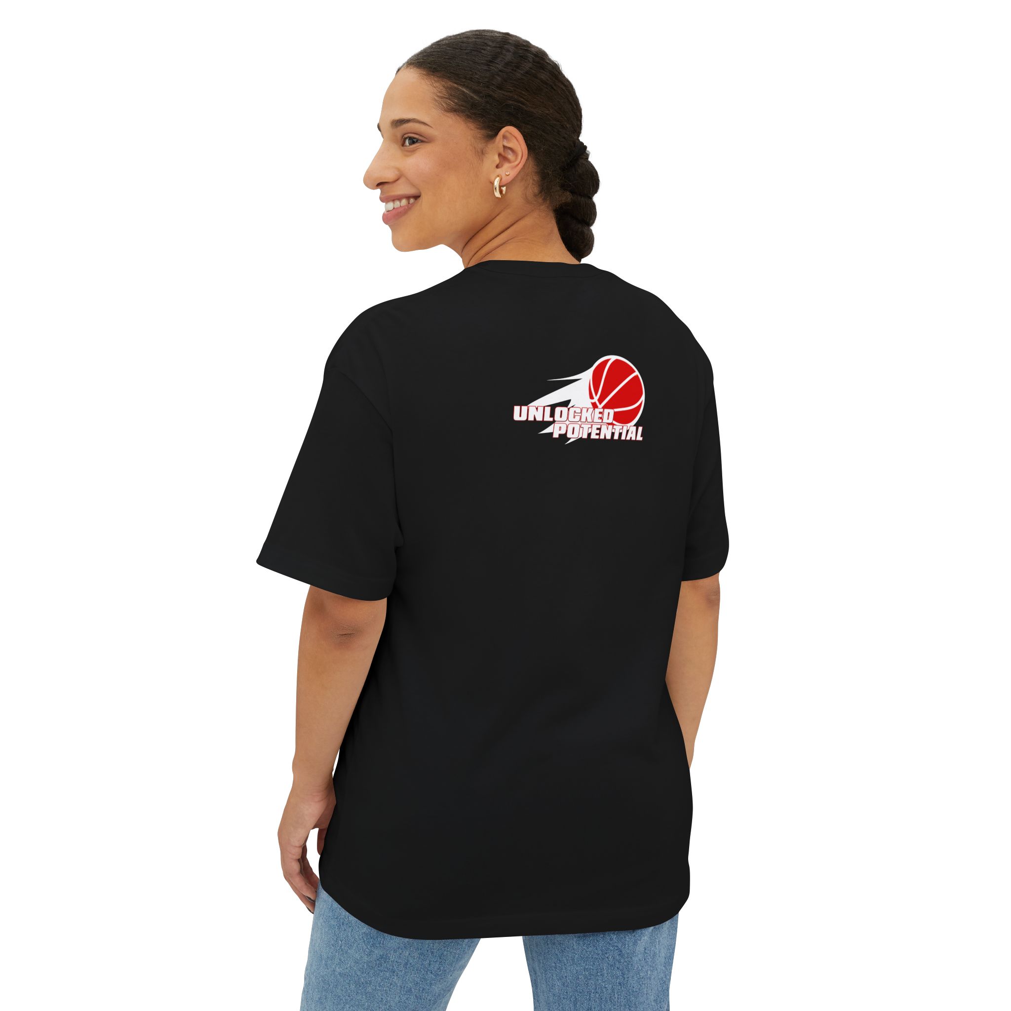 Circle Unlock Your Potential Logo Red With White on a Black T-Shirt