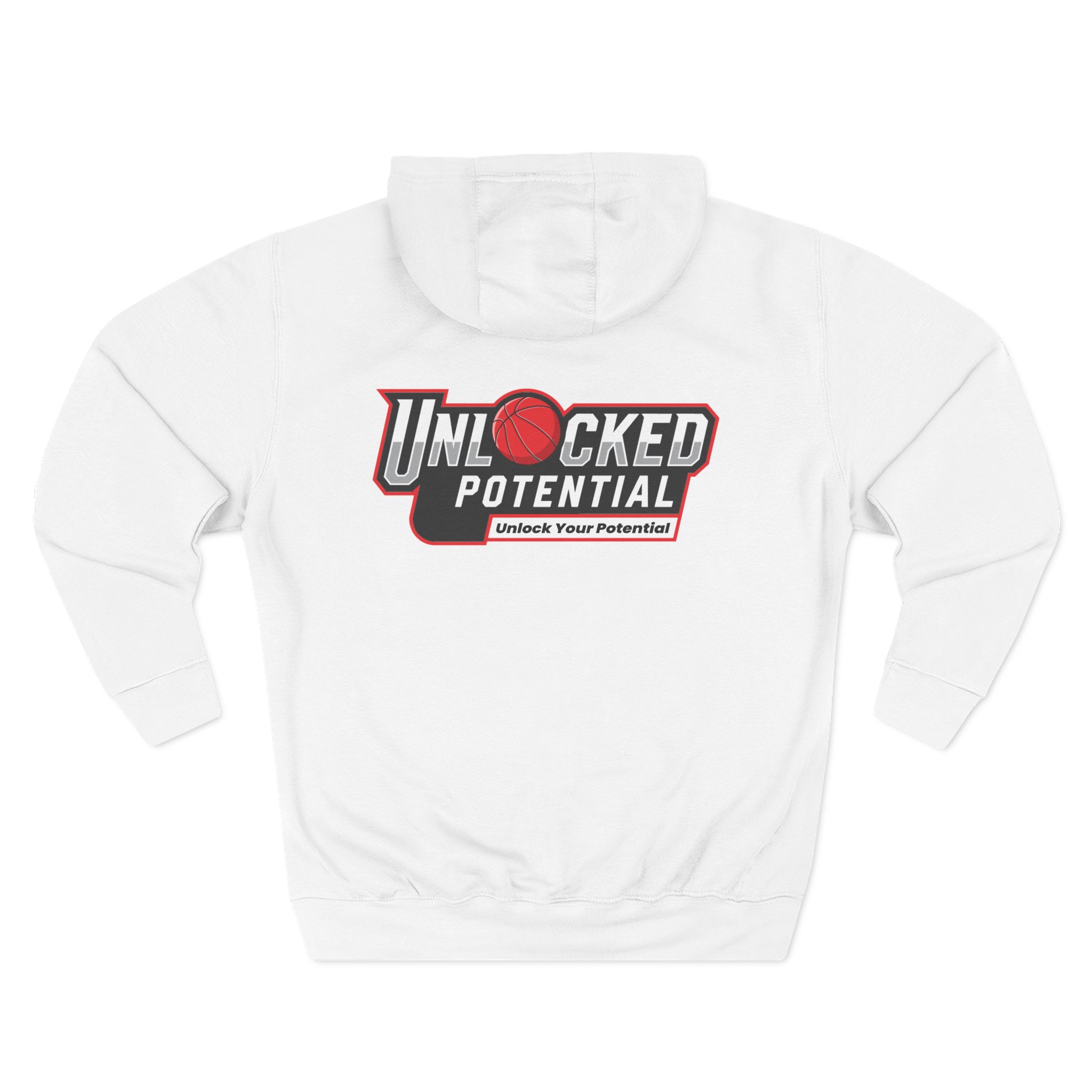 Hoodie Unlocked Potential Red and Black Logo on a White Hoodie