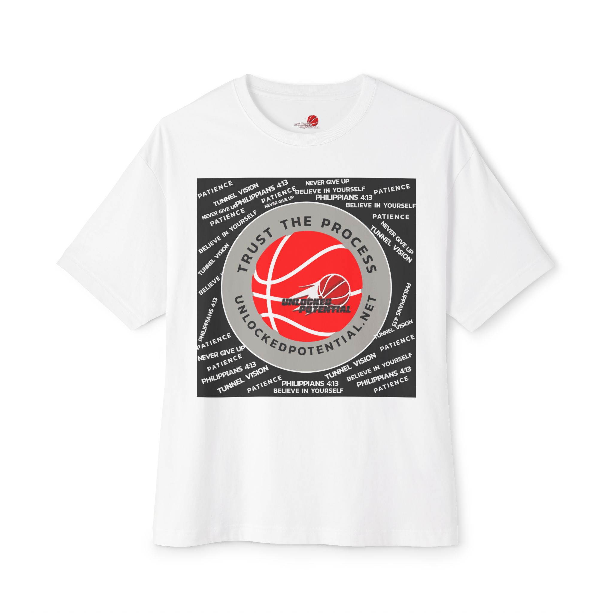 Trust The Process Logo Black with Red on a White T-Shirt