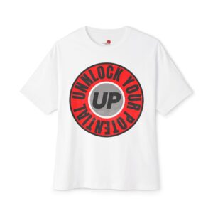 Unlock Your Potential Logo Black with Red on a White T-Shirt