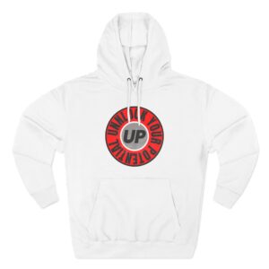 Hoodie Unlocked Potential Red and Black Logo on a White Hoodie
