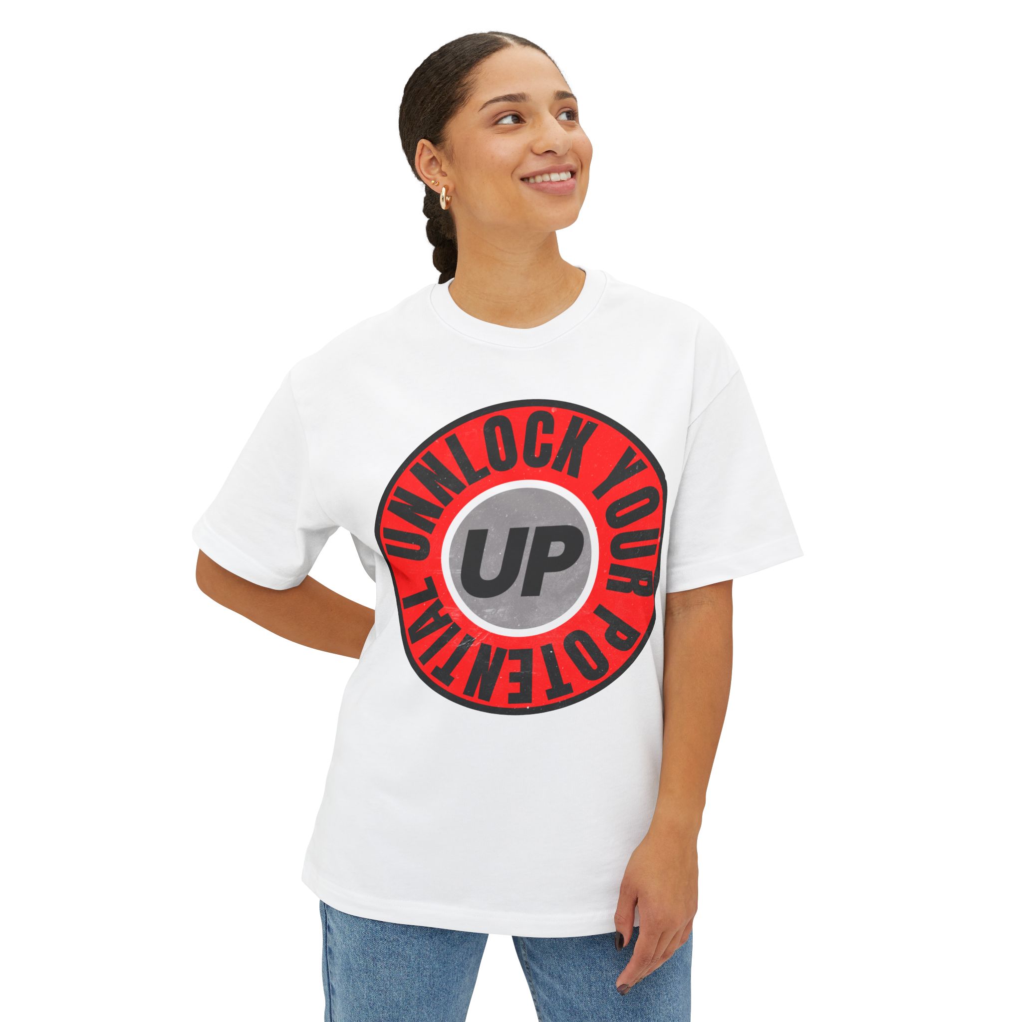 Unlock Your Potential Logo Black with Red on a White T-Shirt