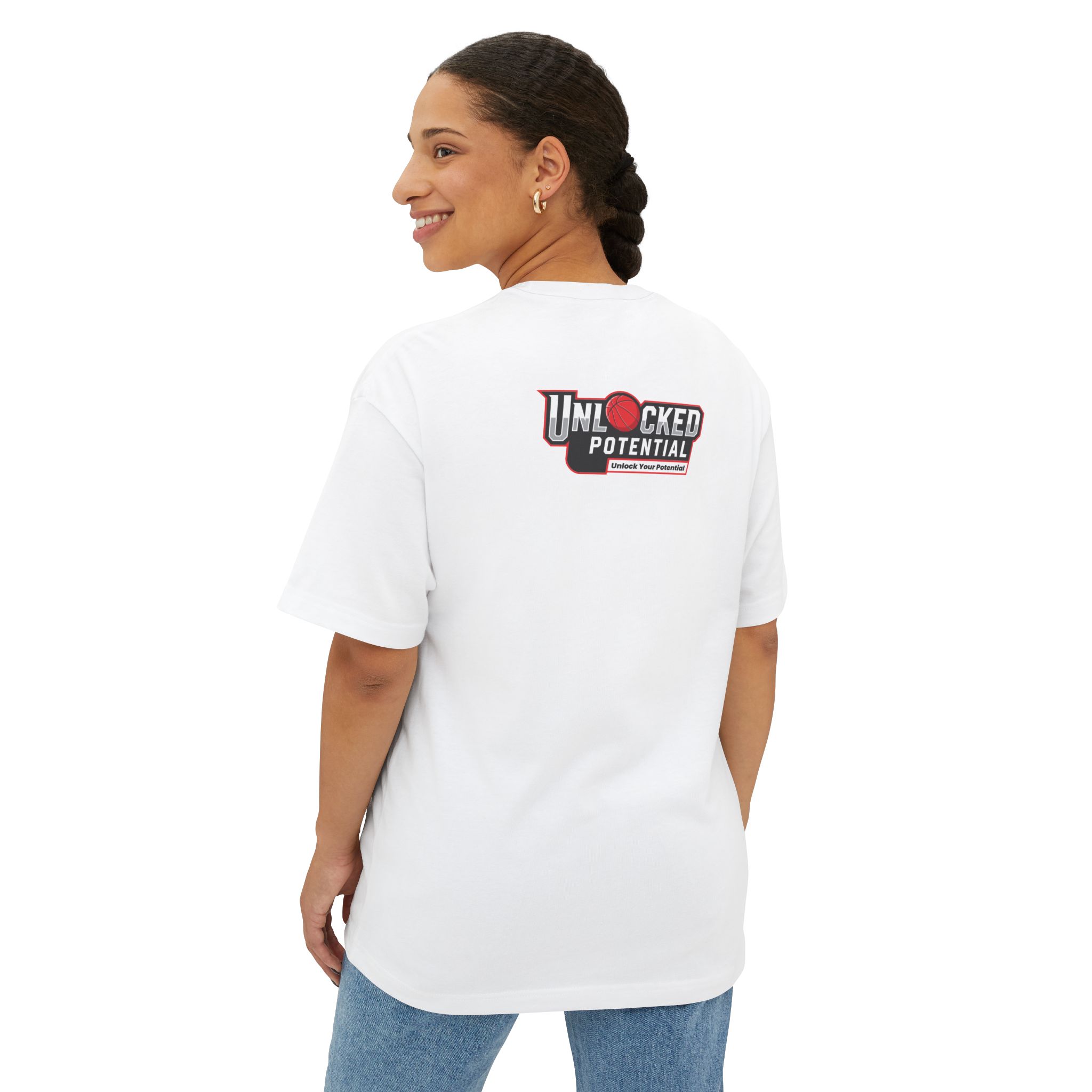 Unlock Your Potential Logo Black with Red on a White T-Shirt