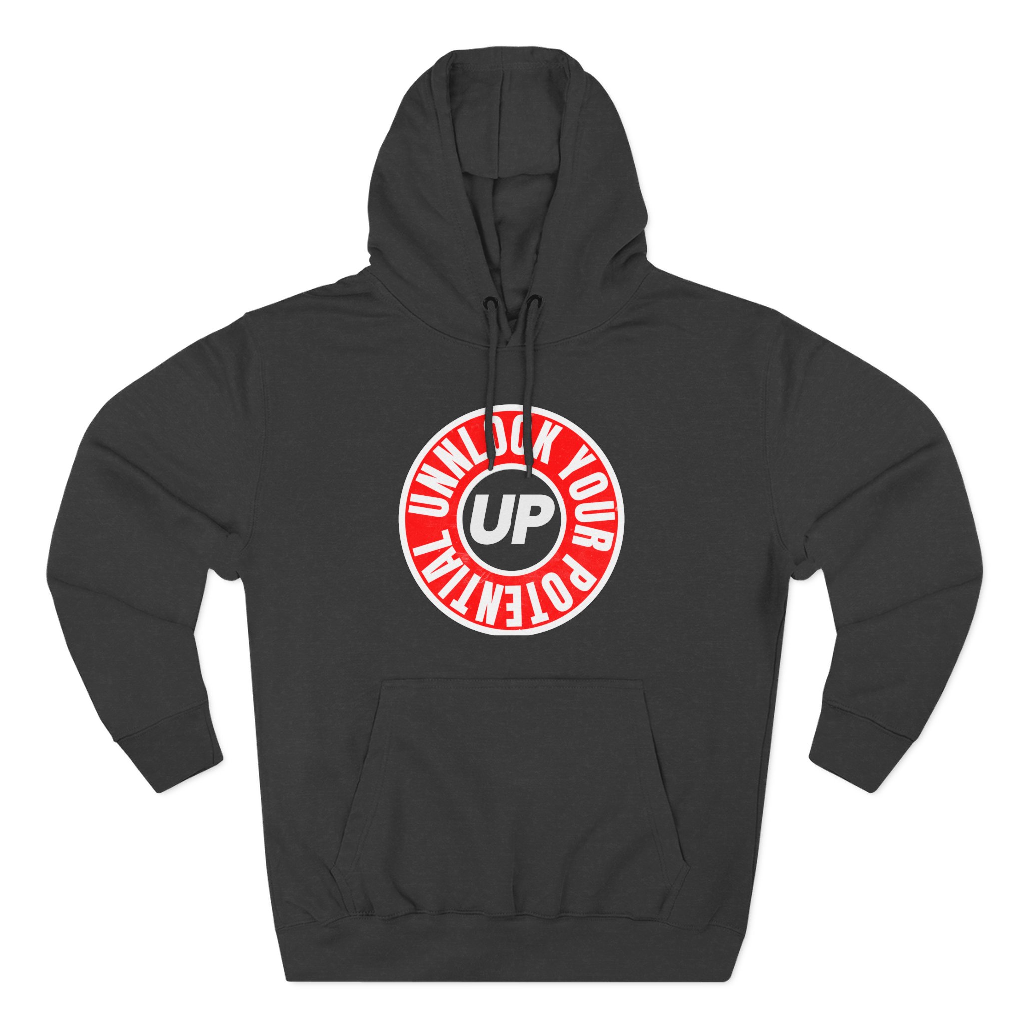 Hoodie Unlocked Potential Red and Black Logo on a White Hoodie