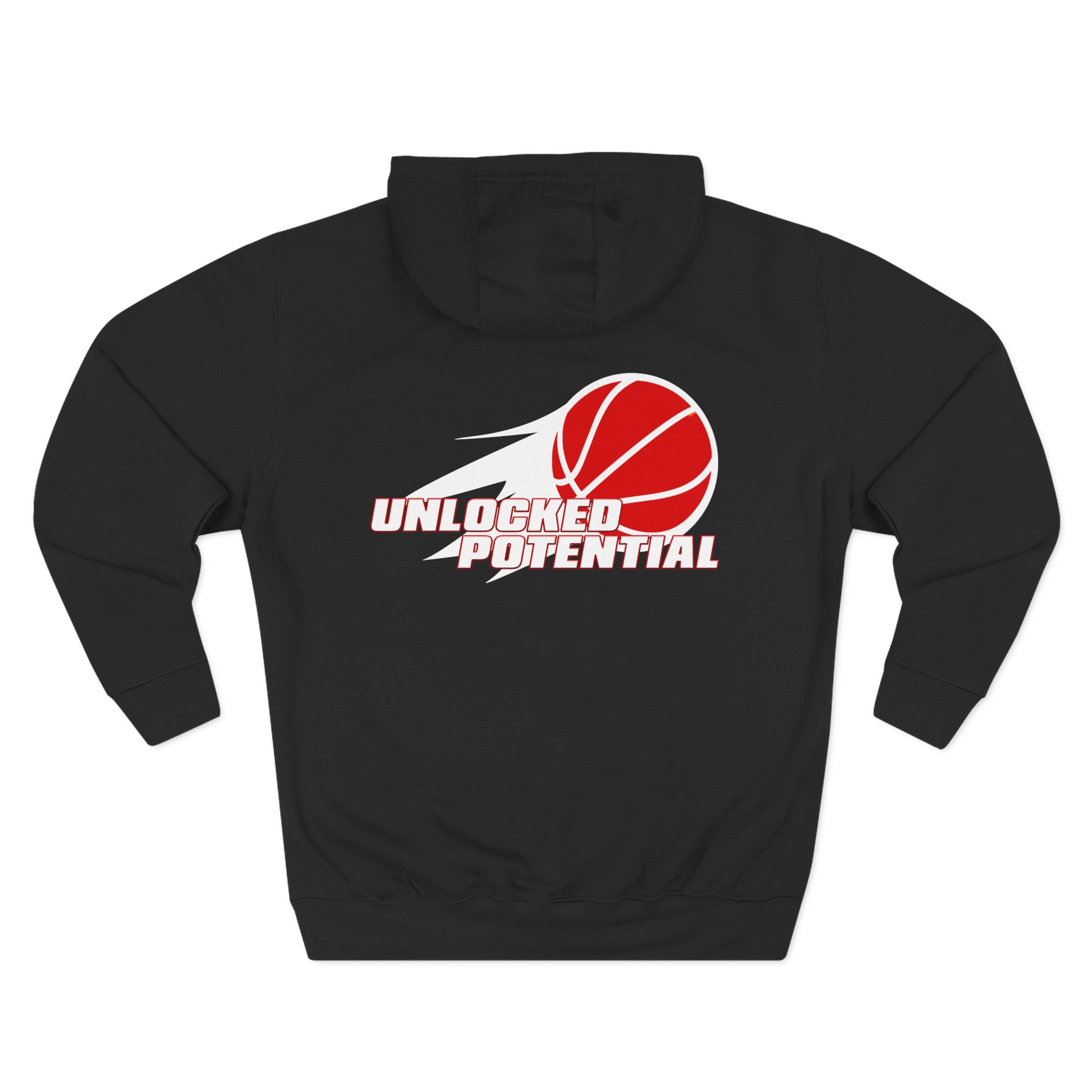 Hoodie Unlocked Potential Red and Black Logo on a White Hoodie